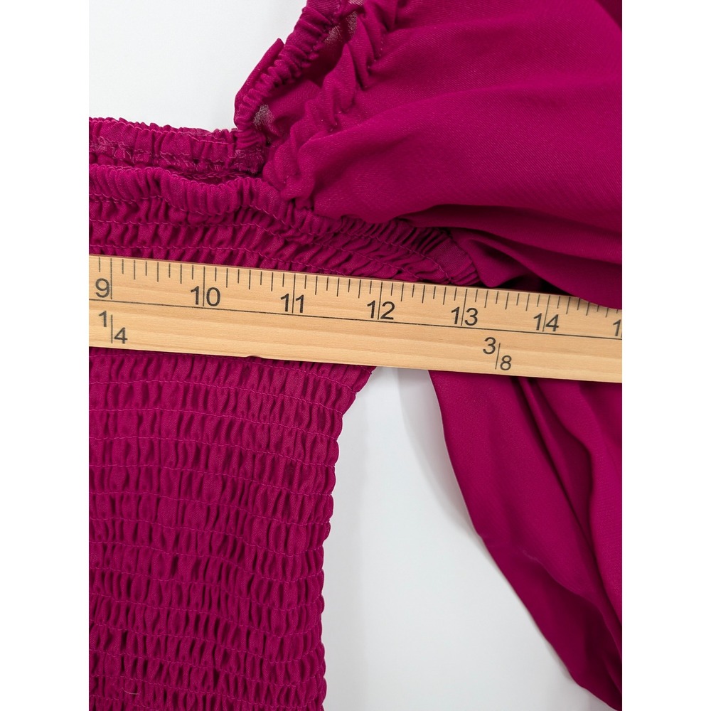 Fairycore Crop Top Womens Large Magenta Pink Smocked Bell Sleeve Statement Flowy - Picture 8 of 10